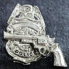 Police Shield Badge Revolver Tie Tac Police Officer Policeman Nickel P3609N