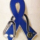 Colon Cancer Support Dr Stethoscope Blue Ribbon Pin