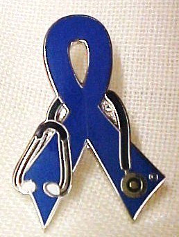 Colon Cancer Support Dr Stethoscope Blue Ribbon Pin