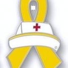 Suicide Awareness Month is May Nurse Cap Red Cross Yellow Ribbon Lapel Pin New