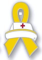 Sarcoma Awareness Month is July Nurse Cap Red Cross Yellow Ribbon Lapel Pin New