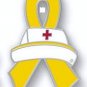 Sarcoma Awareness Month is July Nurse Cap Red Cross Yellow Ribbon Lapel Pin New