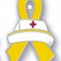Sarcoma Awareness Month is July Nurse Cap Red Cross Yellow Ribbon Lapel Pin New