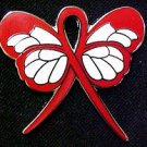 Lymphoma Red Awareness Ribbon Butterfly Lapel Pin New
