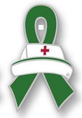 Nephrotic Awareness Month is March Nurse Cap Red Cross Green Ribbon Lapel Pin