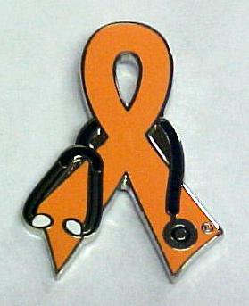 Melanoma Awareness Month is May Doctor Stethoscope Orange Ribbon Support Pin New