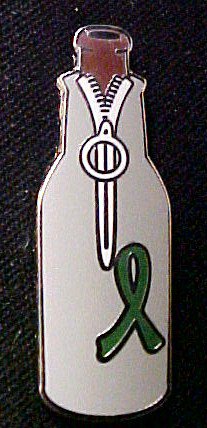 Tourette's Syndrome Green Awareness Ribbon Beer Bottle Koozie Huggie Cover Pin