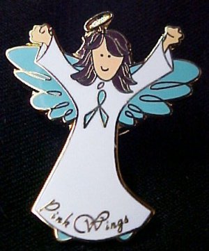 Ovarian Cancer Awareness Teal Ribbon Angel Brown Pin