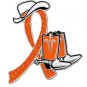 Animal Cruelty Orange Glitter Ribbon Cowgirl Cowboy Western Boots Hat Lapel Pin
