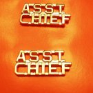Asst Chief Collar Pin Set Cut Out Letters Fire Dept Police Assistant Gold 2210G