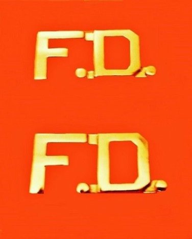 F.D. Fire Department Collar Pin FD Insignia Set Gold Cut Out Letters 2508 New