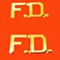 F.D. Fire Department Collar Pin FD Insignia Set Gold Cut Out Letters 2508 New