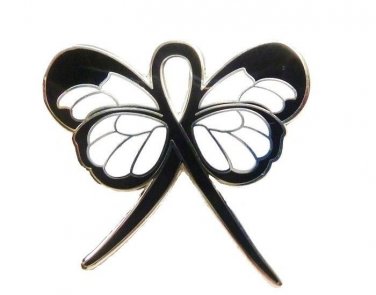 Black Ribbon Lapel Pin Awareness Butterfly Sleep Apnea Melanoma Cancer Cause New
