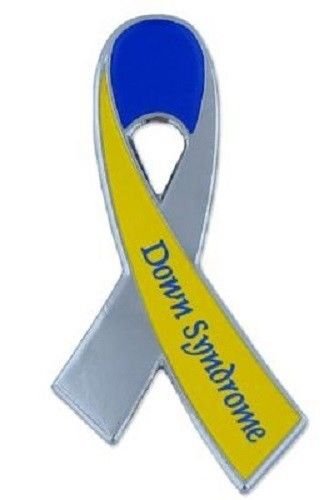 Down Syndrome Awareness Ribbon Lapel Pin Blue Yellow With Lettering Support New