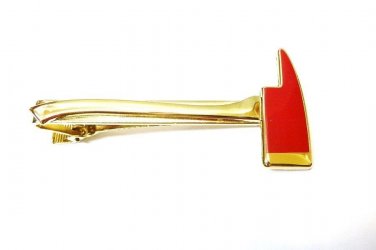 Fireman Ax Tie Bar Clip Firefighter F.D. Fire Department Axe Gold Red P4114 New