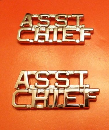 Asst Chief Collar Pin Set Cut Out Letters Fire Dept Police Assistant Nickel 2211