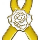 Yellow Ribbon White Rose Lapel Pin Tac Liver Cancer Awareness Gold Plated New