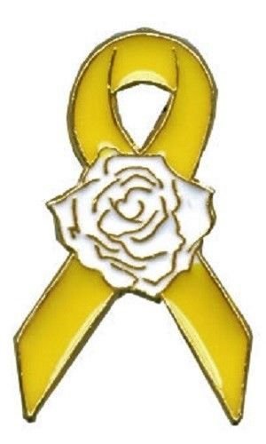 Yellow Ribbon White Rose Lapel Pin Tac Liver Cancer Awareness Gold Plated New