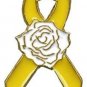 Yellow Ribbon White Rose Lapel Pin Tac Liver Cancer Awareness Gold Plated New