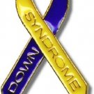 Down Syndrome Lapel Pin Ribbon Awareness Blue Yellow Two Tone With Lettering New