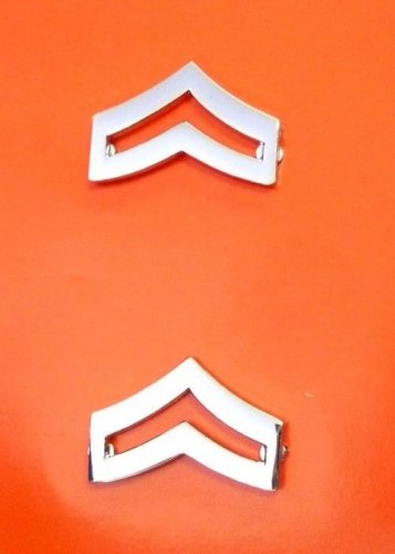 Corporal Collar Pin Device 3/4" Nickel Set Chevron Rank Insignia Police 303N New