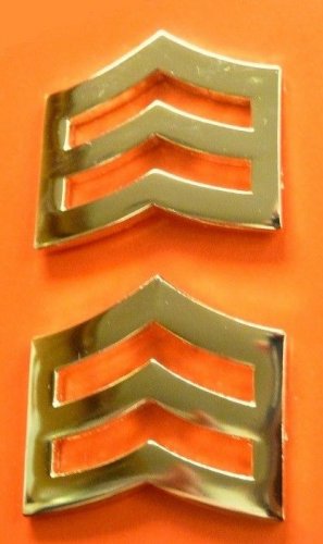 Sergeant Chevron 1" Collar Pin Set SGT Rank Insignia Police Military Gold P764