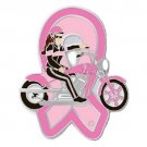 Pink Ribbon Lady Biker Pin Motorcycle Breast Cancer Awareness Bike Ride Cap Tac