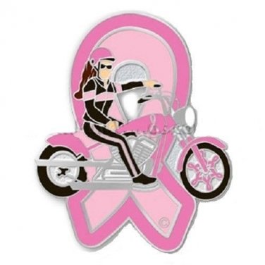 Pink Ribbon Lady Biker Pin Motorcycle Breast Cancer Awareness Bike Ride Cap Tac