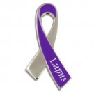 Lupus Lapel Pin Awareness Month May 2 Tone Silver Purple Ribbon with Lettering