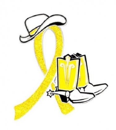Yellow Awareness Ribbon Pin Western Cowboy Boots Hat Spurs Cancer Cause New