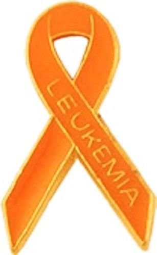 Leukemia Lapel Pin Orange Ribbon Awareness Embossed Gold Lettering USA New
