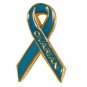 Ovarian Cancer Pin Teal Awareness Ribbon Gold Letters Cap Tac September New