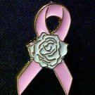 Pink Ribbon White Rose Pin Breast Cancer Awareness Lapel Pins Cap Tac New