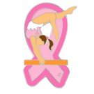 Breast Cancer Awareness Pin Pink Ribbon Lady Girl Gymnast Gymnastics New