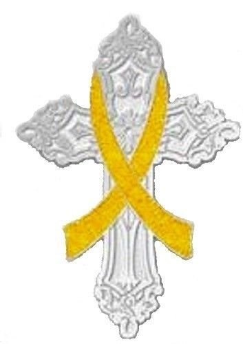 Yellow Awareness Ribbon Pin Religious Cross Cancer Cause Church Inspire New