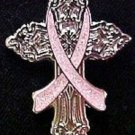 Breast Cancer Lapel Pin Pink Awareness Ribbon Religious Cross Church Inspire New