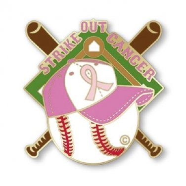 Breast Awareness Pin Pink Ribbon Baseball Bat Hat Strike Out Cancer Cap Tac New