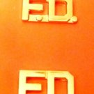 F.D. Fire Department Collar Pin Insignia Set Gold Cut Out Letters 3/8" 2406G New