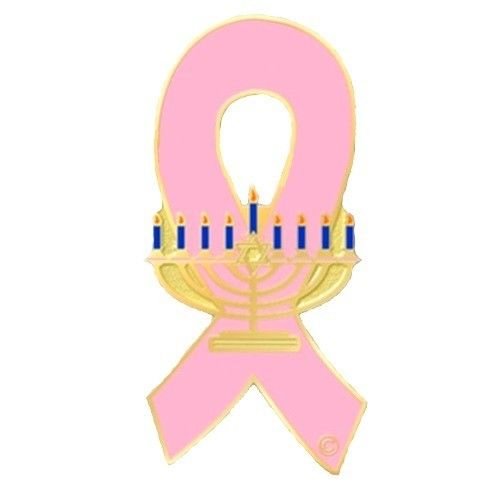 Pink Ribbon Menorah Lapel Pin Breast Cancer Awareness Jewish Faith