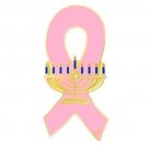 Pink Ribbon Menorah Lapel Pin Breast Cancer Awareness Jewish Faith Support New