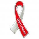 Heart Disease Pin Silver and Red Ribbon w/ Lettering Awareness Month February