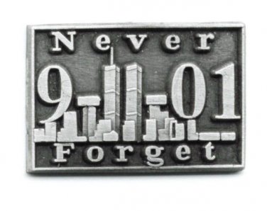 Never Forget 9-11-01 Twin Towers Pin Terror Pewter World Trade Ctr. USA Made New