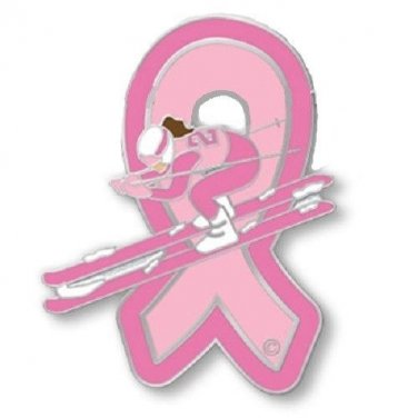Pink Ribbon Pin Downhill Snow Ski Skiing Breast Cancer Awareness Sports Edition
