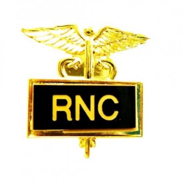 RNC Pin Registered Nurse Certified Medical Framed Black Inlaid Caduceus 3505B