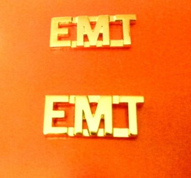 EMT Collar Pin Set Gold 3/8" Cut Out Letters Emergency Medical Technician 2462