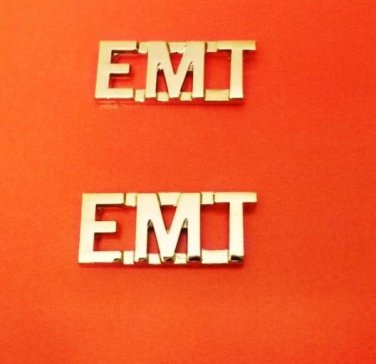 EMT Collar Pin Set Nickel 3/8" Cut Out Letters Emergency Medical Technician 2463