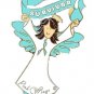 Teal Ribbon Awareness Pin Brown Hair Angel Survivor Ovarian Cancer PKD OCD New