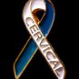 Cervical Cancer Awareness Lapel Pin 2 tone Teal White Ribbon Gold Letters New