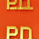 P.D. Collar Pin Set Insignia Gold Cut Out 1/2" Letters 2514