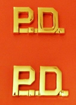 P.D. Collar Pin Set Insignia Gold Cut Out 1/2" Letters 2514